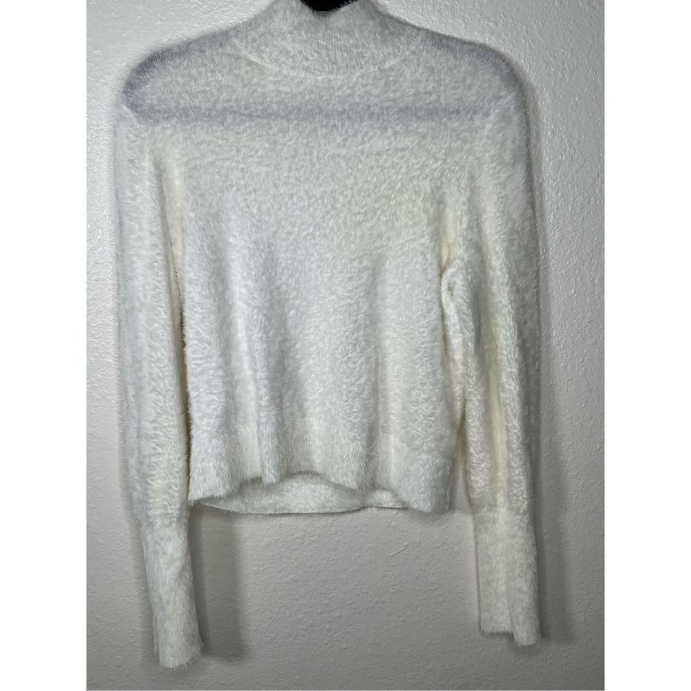 Leith Women's Nylon Eyelash‎ Knit Mock Neck Pullover Sweater Cream Medium